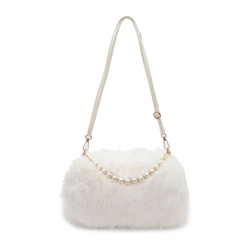 Stylish women's pearl chain crossbody bag in various colors for autumn and winter fashion