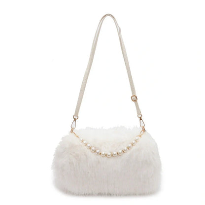 Stylish women's pearl chain crossbody bag in various colors for autumn and winter fashion