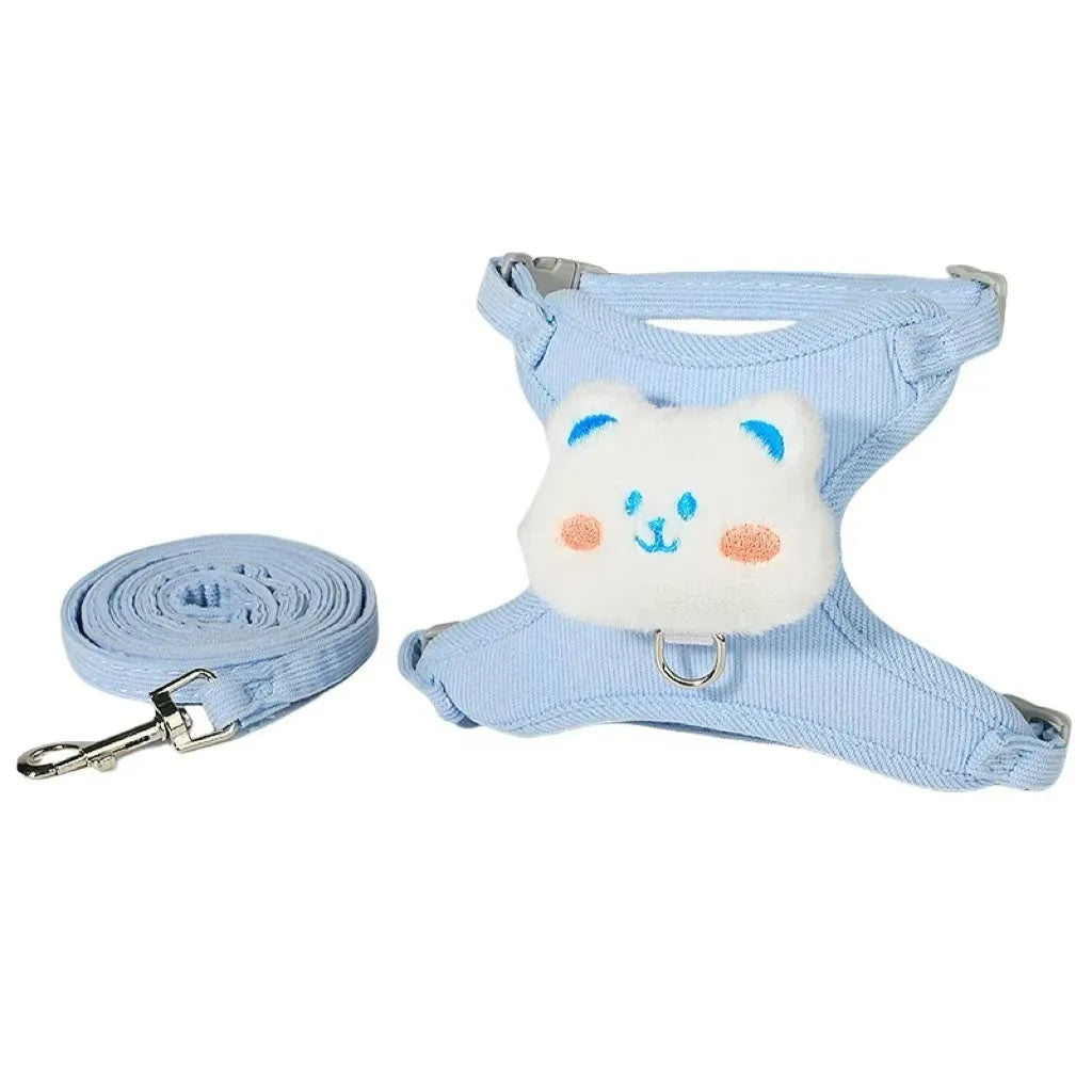 Corduroy pink rabbit cat walking rope with polyester chest strap and 1.2m hand holding rope