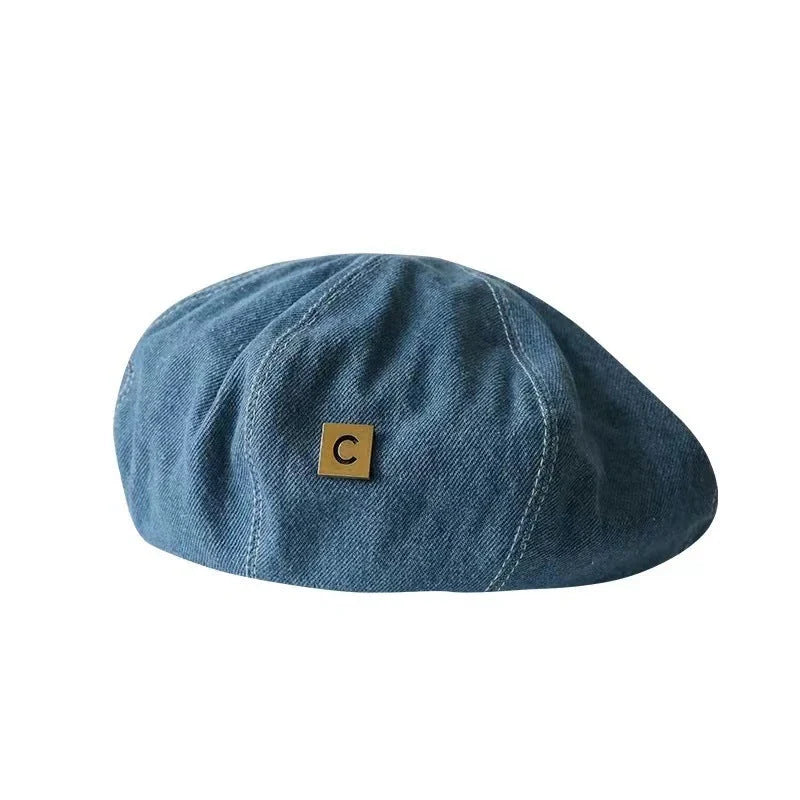 Japanese Cowboy Beret in light, medium, and dark denim with dome crown