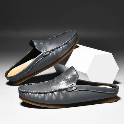 Men's black, grey and yellow summer semi-slippers with rubber soles and breathable artificial PU uppers