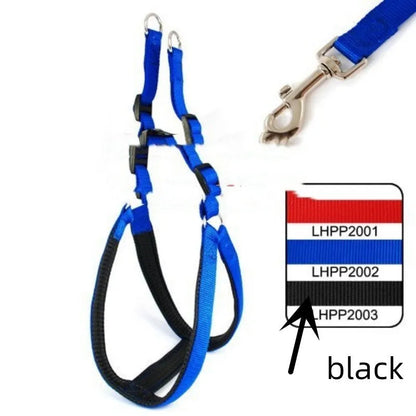 Nylon dog harness with soft foam lining in blue, black or red colours