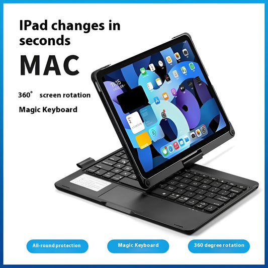 Miaocontrol silver Bluetooth keyboard rotated to portrait mode with an iPad Pro 11-inch attached