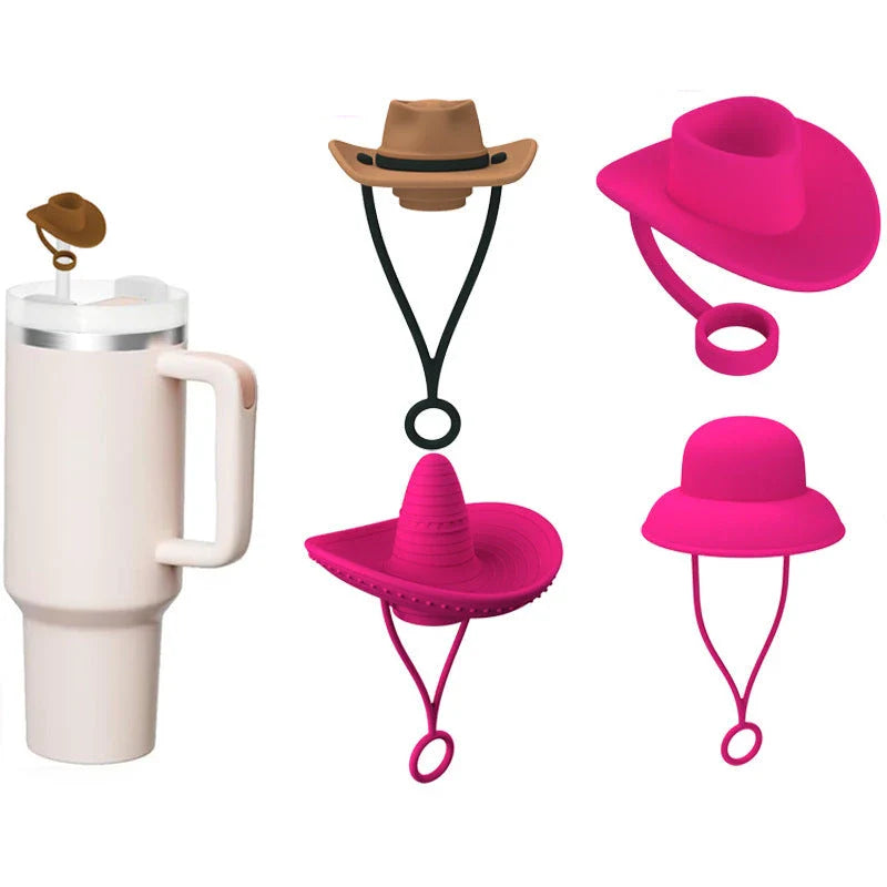 Stylish Cowboy Hat Straw Covers - Reusable drink toppers made from premium silicone for outdoor fun and fresh beverages