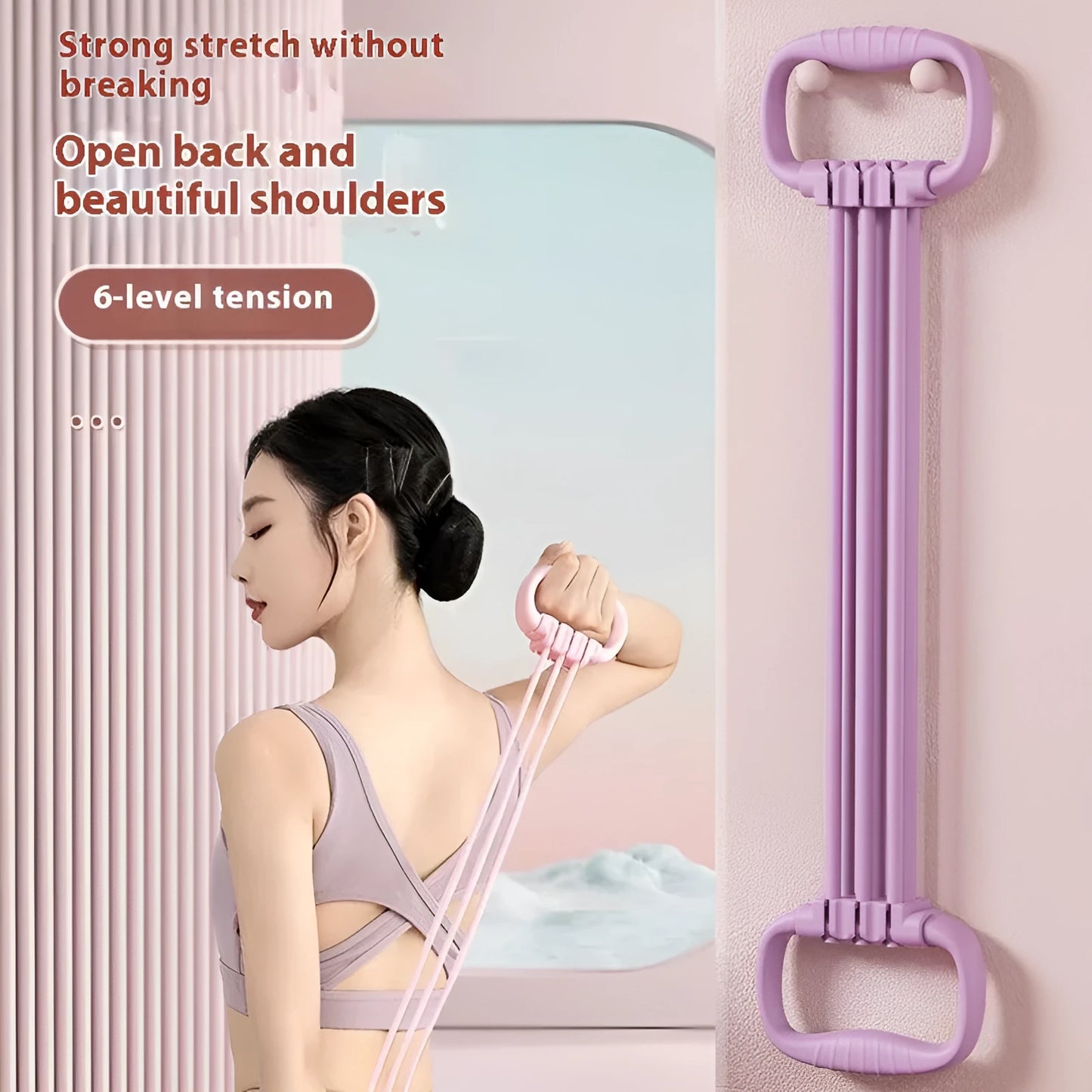 Women's adjustable chest expander with open shoulder design and TPE tensile rope in blue colour