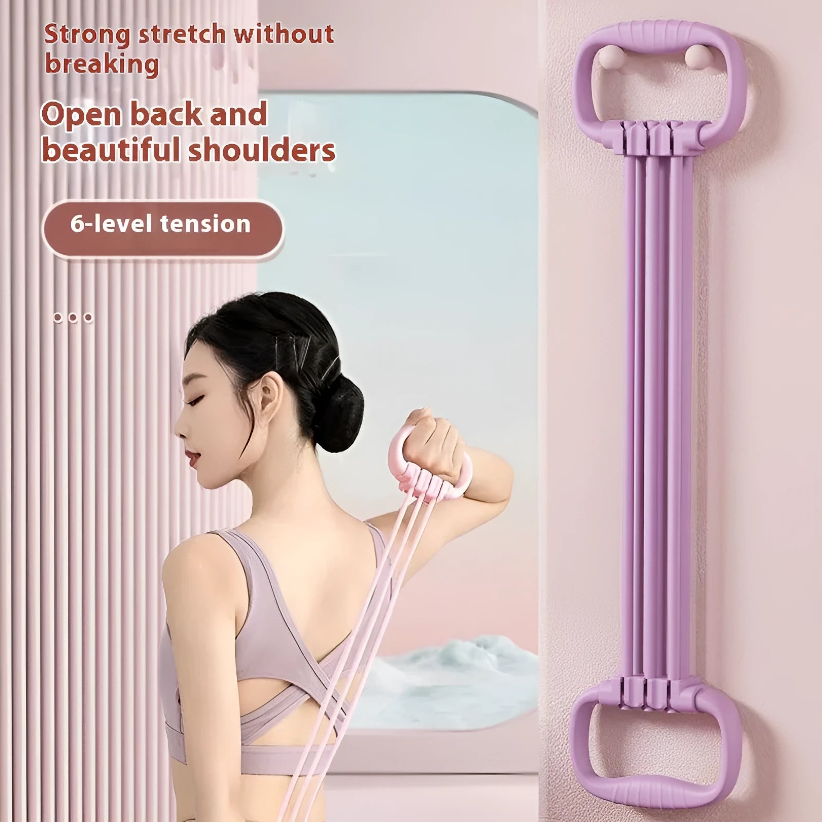 Women's adjustable chest expander with open shoulder design and TPE tensile rope in blue colour
