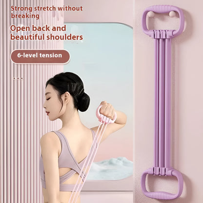 Women's adjustable chest expander with open shoulder design and TPE tensile rope in blue colour