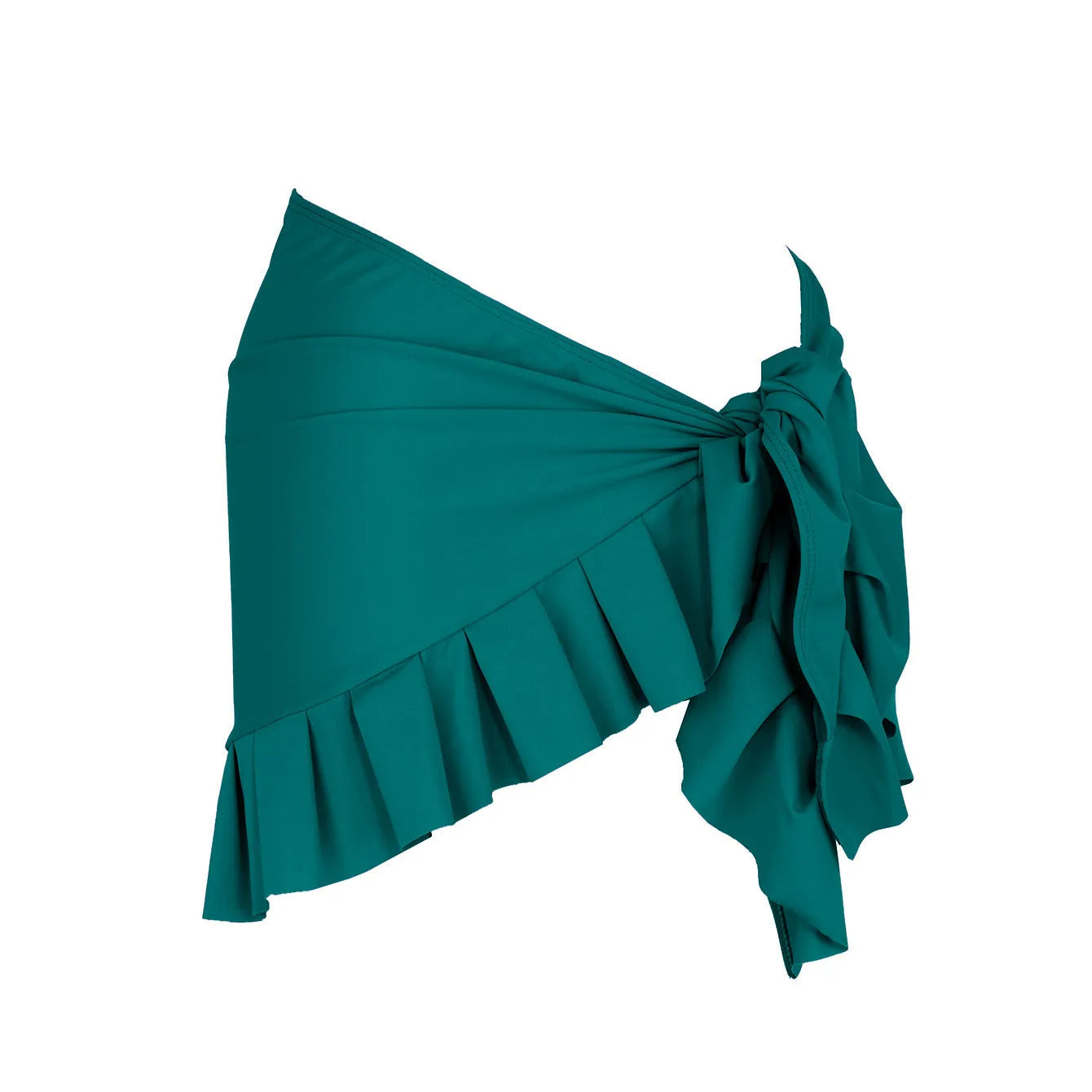 A woman's solid colour one-piece swimsuit with a single-shoulder suspender tube top design.
