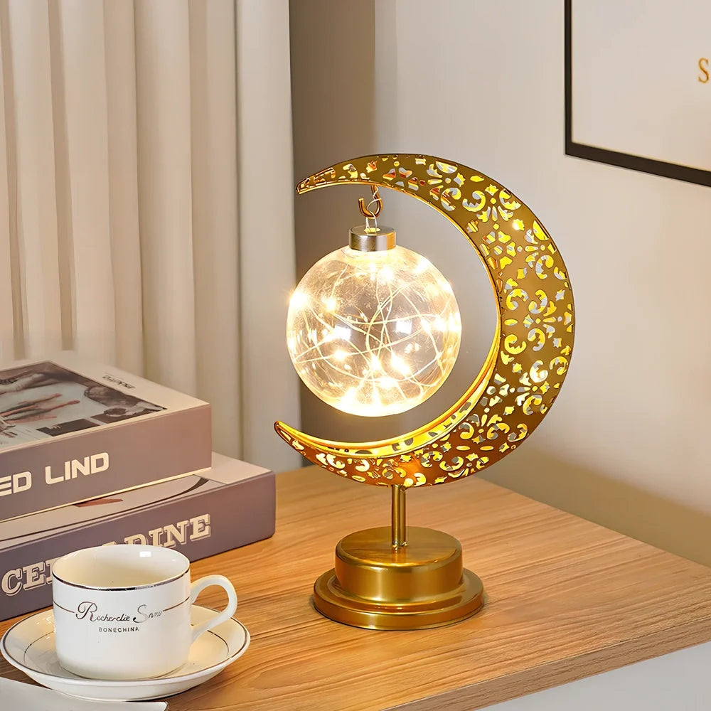 LED modelling lamp with iron shell, 13x14x28cm dimensions, multiple decorative styles including moon and star designs