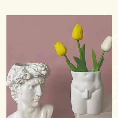 Handmade human body ceramic vase with glazing finish in pink and black dots or plain white