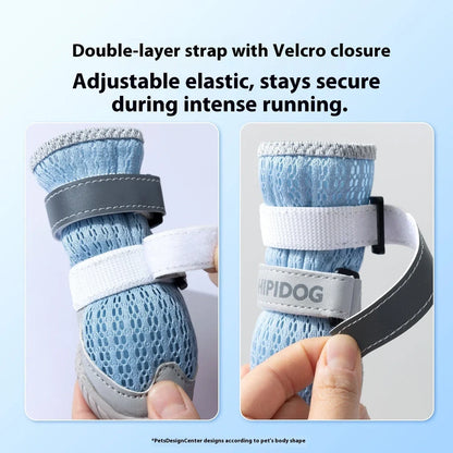 Dog shoes with breathable PU material in Bondi Blue colour showing anti-scald sole protection