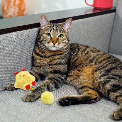 Set of plush animal cat toys with silvervine fruit, a long flexible spring, and a fuzzy ball for interactive play.