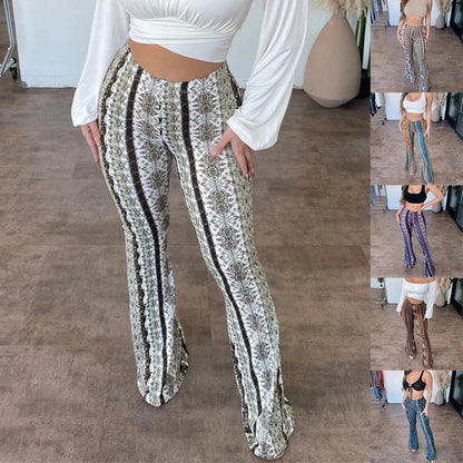 Fashionable slim-fit printed pants for women in various vibrant colors and sizes