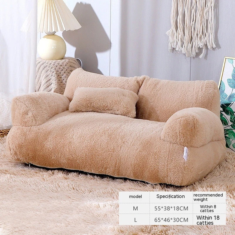 Cozy cat bed sofa with plush backrest, anti-slip base, and included pillow for small to medium pets