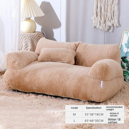 Cozy cat bed sofa with plush backrest, anti-slip base, and included pillow for small to medium pets