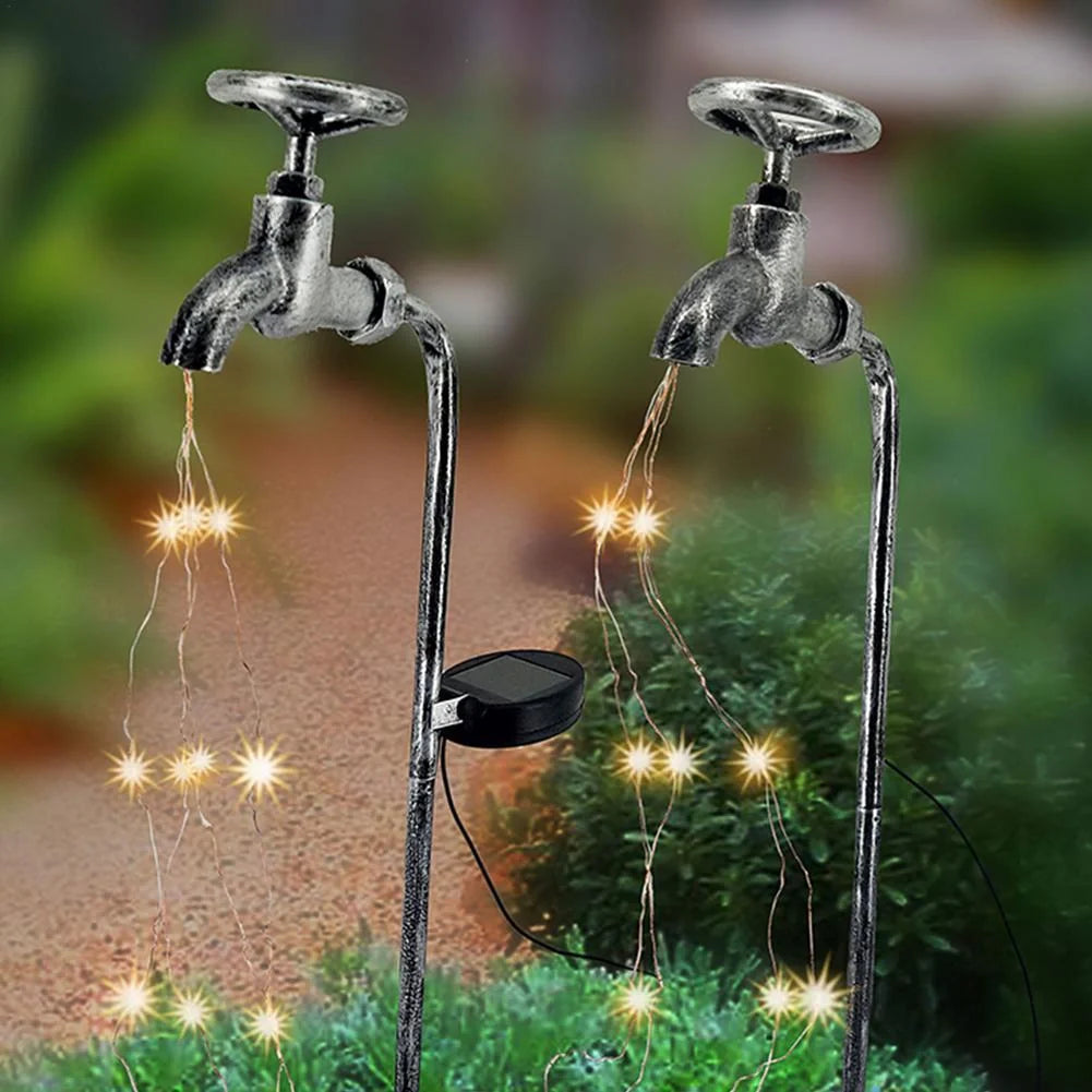 Solar-powered garden faucet shower light for outdoor decoration