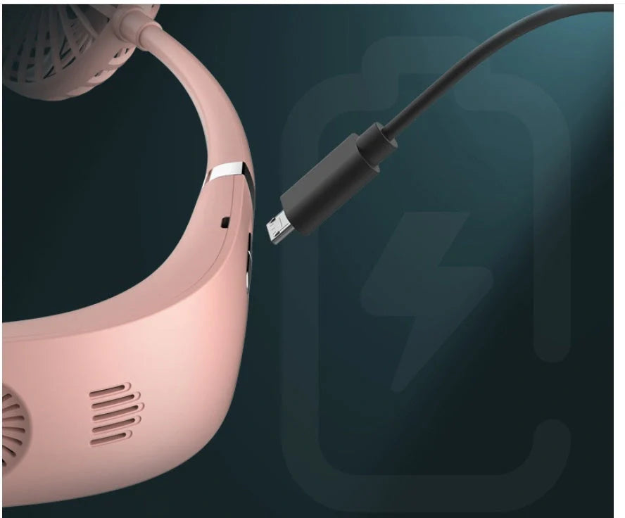 Adjustable hanging neck fan with USB charging for outdoor cooling