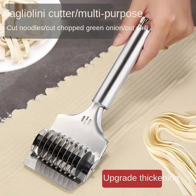 Stainless steel manual noodle cutter with 9-blade roller for uniform pasta