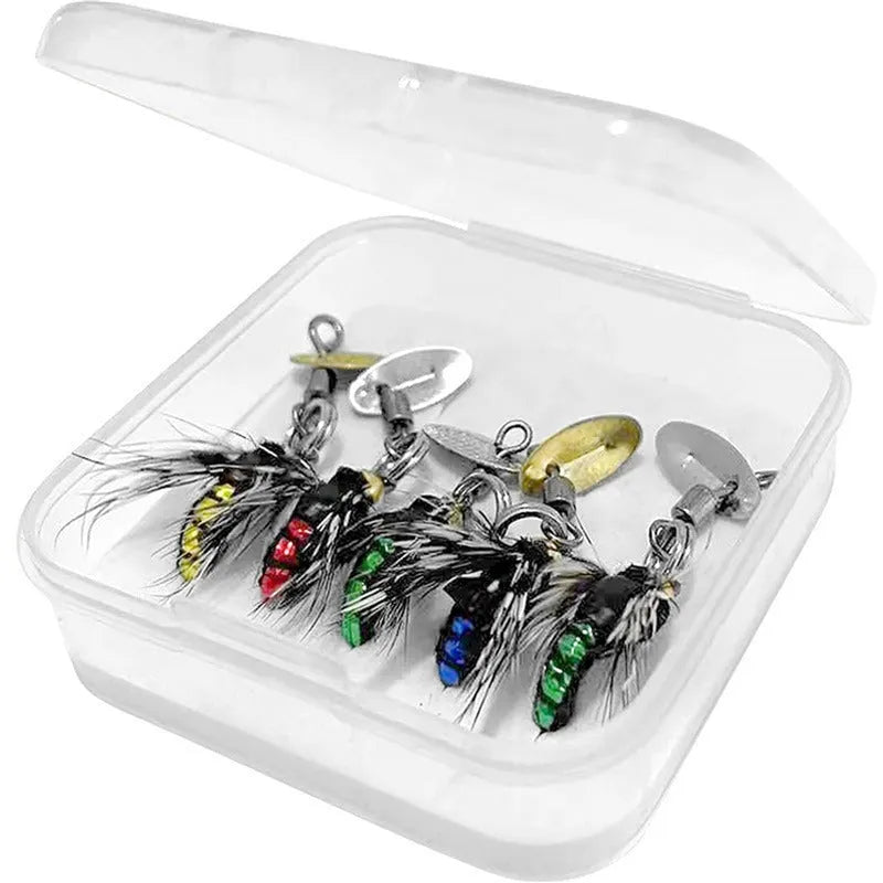 Five bionic poisonous mosquito and fly fishing hooks with spinning sequins