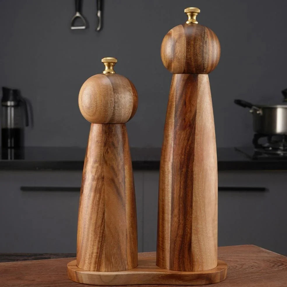 Ceramic and acacia wood solid seasoning grinder in 5-inch and 8-inch size options