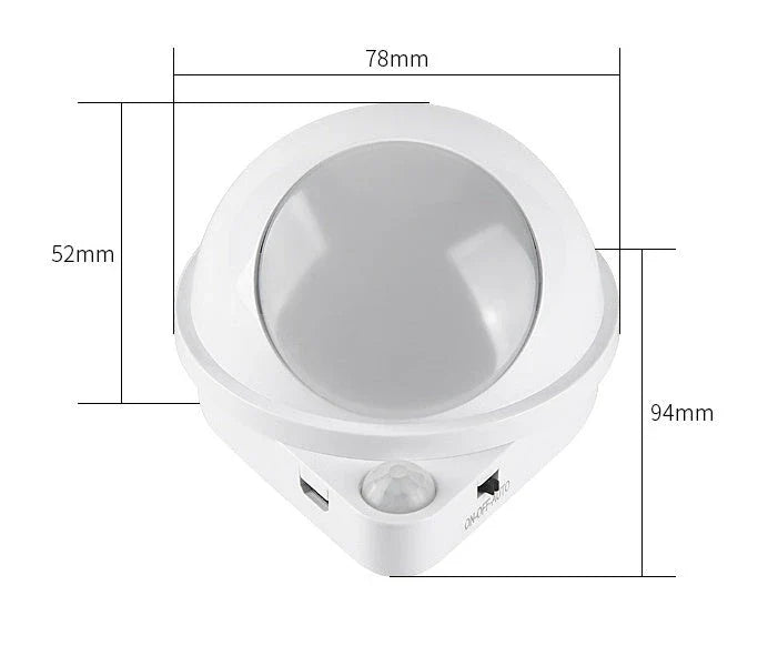 A versatile LED motion sensor night light with a 360-degree rotating head, perfect for illuminating any space in your home or office.