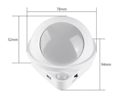A versatile LED motion sensor night light with a 360-degree rotating head, perfect for illuminating any space in your home or office.