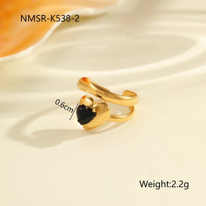 Titanium steel open mouth ring with geometric design and inlaid zircon stones for women
