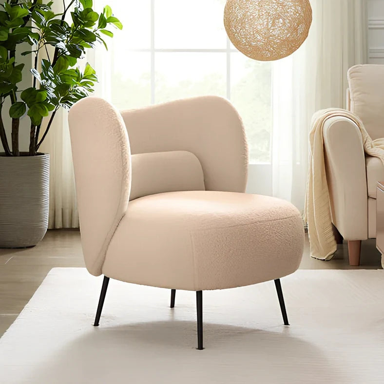 Nordic style sofa in beige lambswool fabric with 180cm wide frame seating 2-3 adults