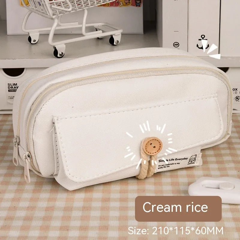 Korean-style canvas pencil case in four colours storing approximately 80 pens