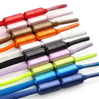 6mm metal capsule shoelace buckle pair in 15 colours including black, white, pink, red, gold, and copper finishes