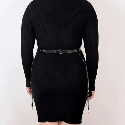 Black PU leather bandage-style waist chain clothing ornament for women