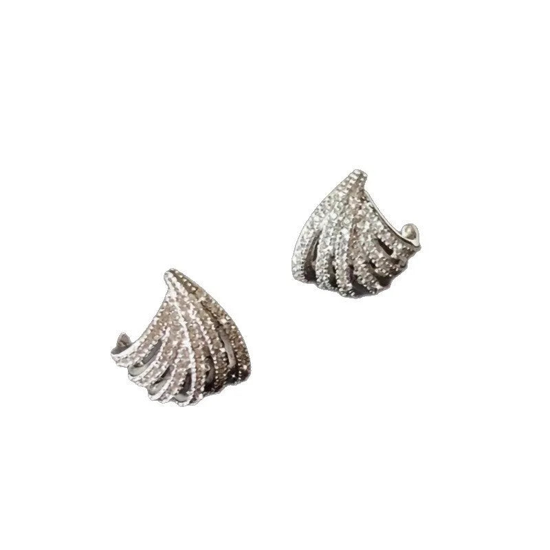 Geometric line design earrings with platinum electroplating on zircon, showing symmetrical patterns and clean architectural lines