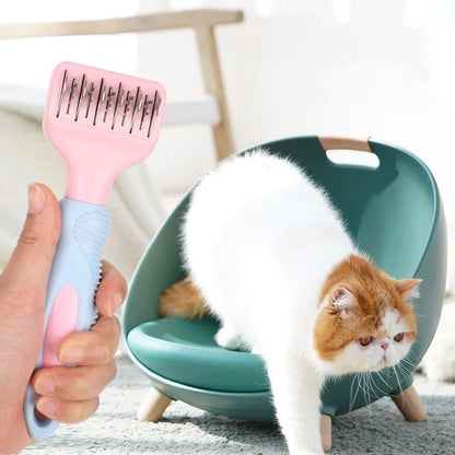 Stainless steel pet grooming comb with knot knife in pink or purple colour options