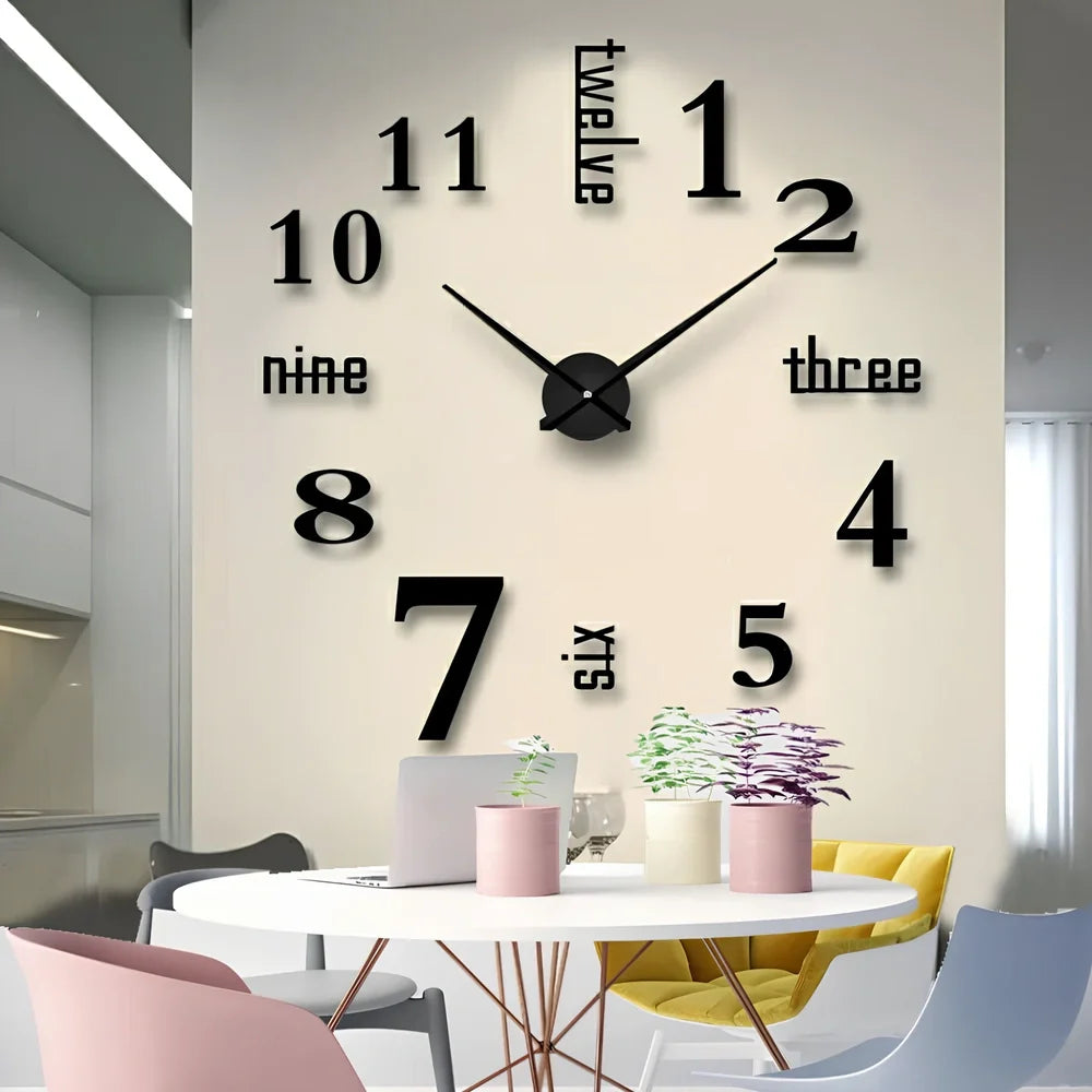 25-inch black solar wall clock with laser-engraved numbers and European round design