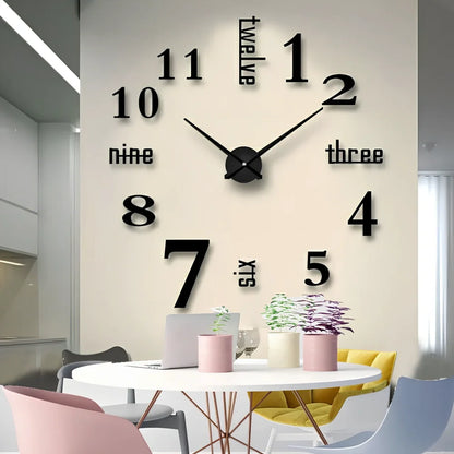 25-inch black solar wall clock with laser-engraved numbers and European round design