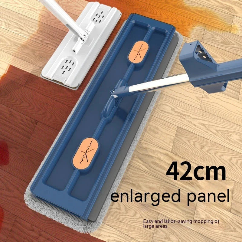 360° Rotating Flat Mop with Stainless Steel Handle and Self-Contained Dewatering Scraper for Effortless Floor Cleaning