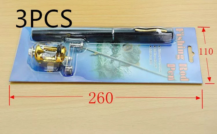 Telescopic drum pen rod fishing gear set for ice fishing in yellow color