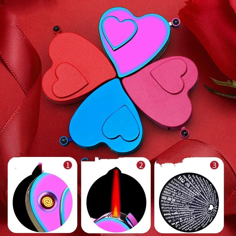 Double heart-shaped windproof metal candle lighter with thick tungsten wire ignition