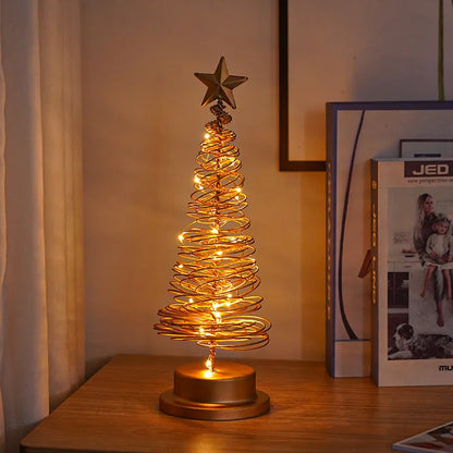 Wrought iron Christmas tree LED table light with battery operation and warm white illumination