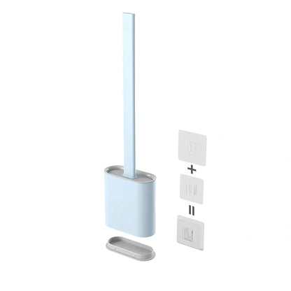 Wall-mounted soft toilet brush with silicone bristles and cover in midnight green colour