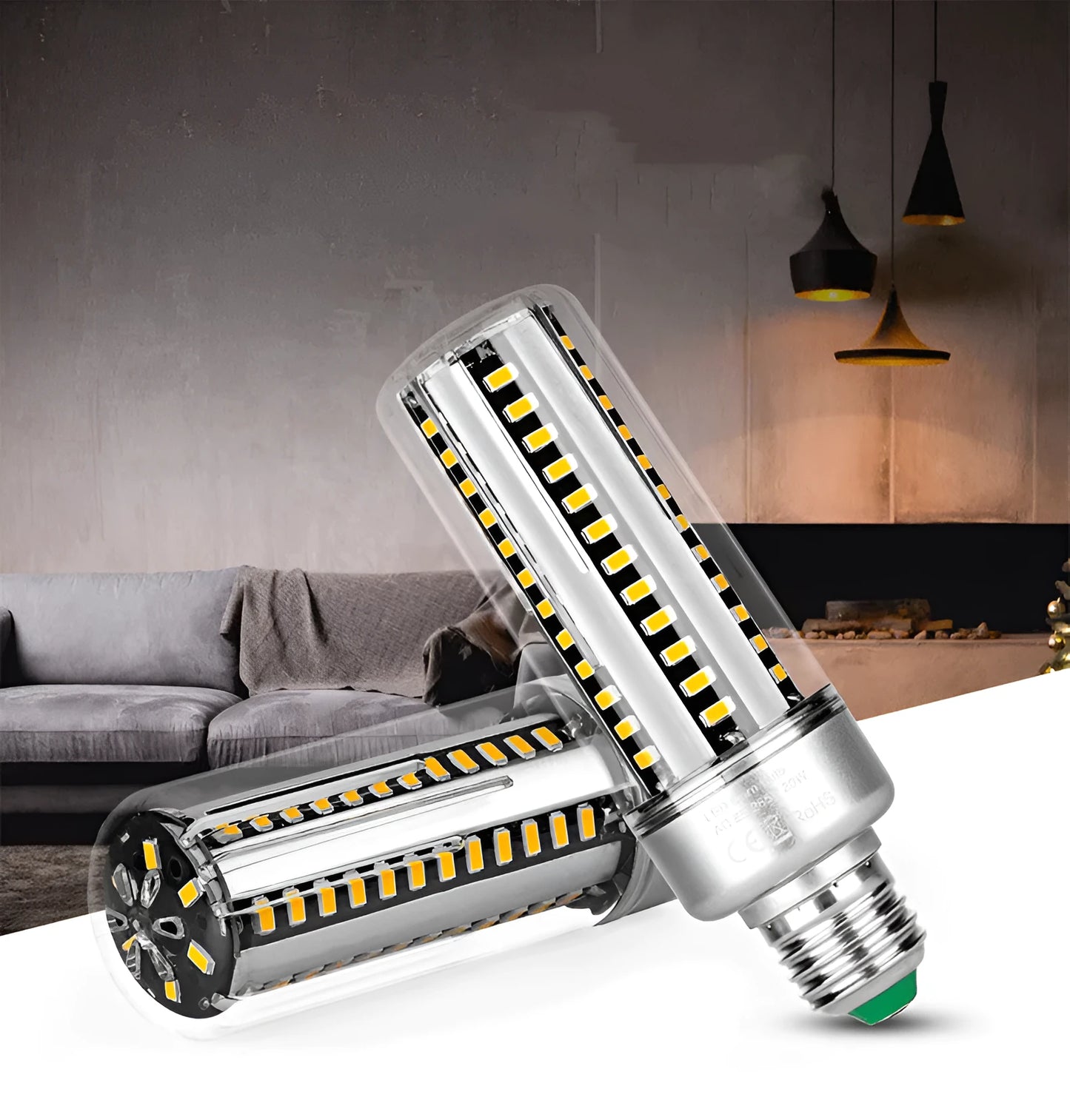 25W aluminium LED corn lamp with E27 base shown next to a tape measure indicating 160mm height