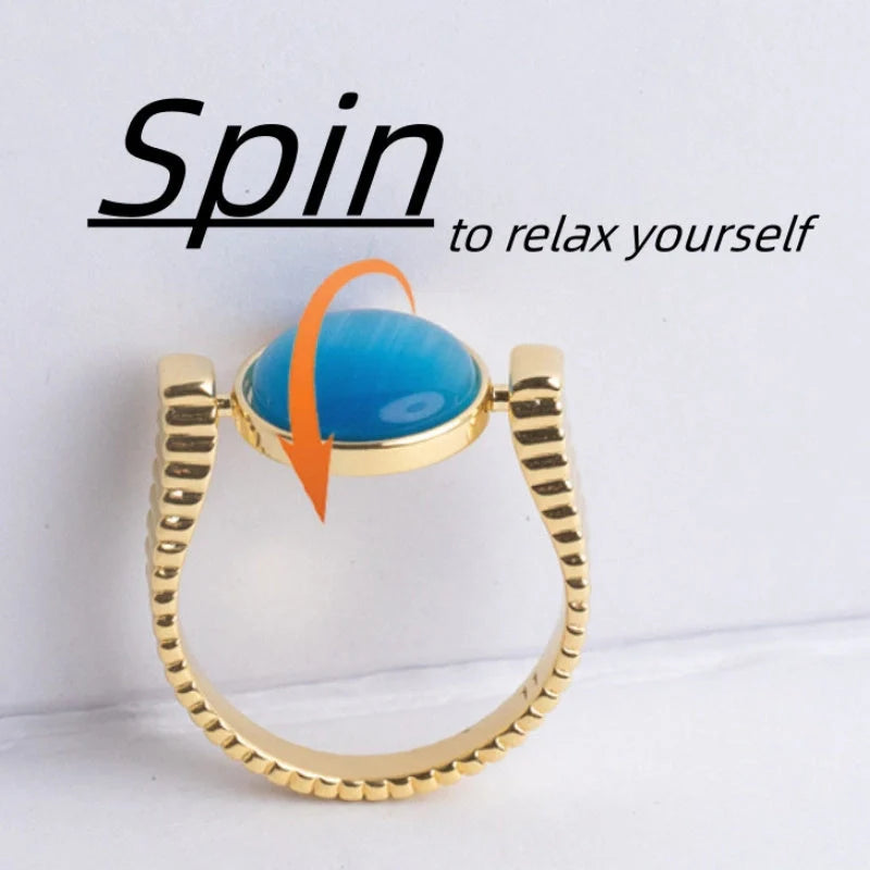 Natural Stone Fidget Spinner Ring in gold and silver finishes for stress relief