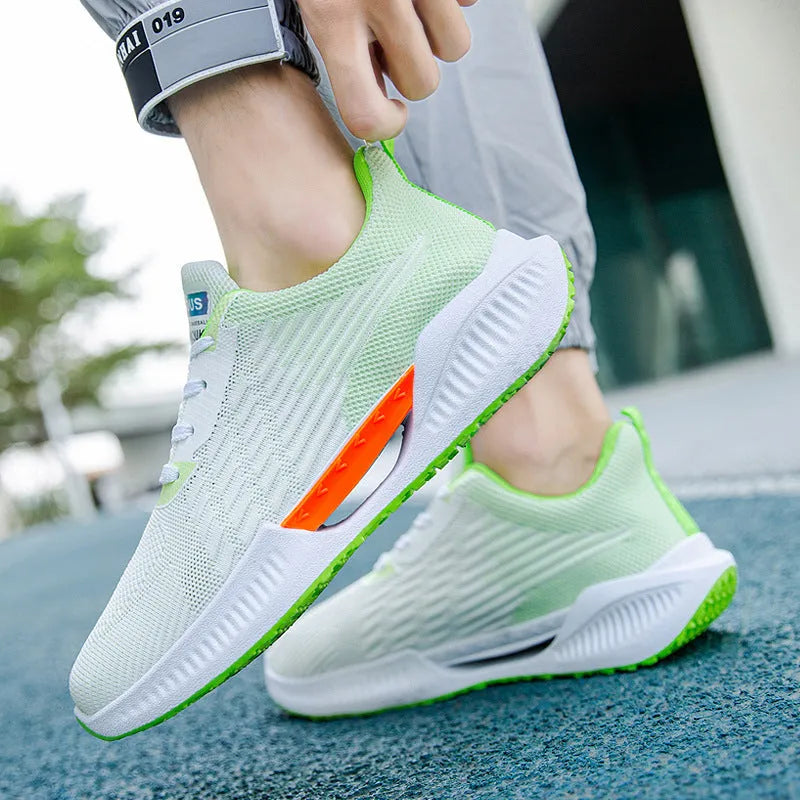 Men's blue casual mesh sports shoes with cloth upper and plastic sole