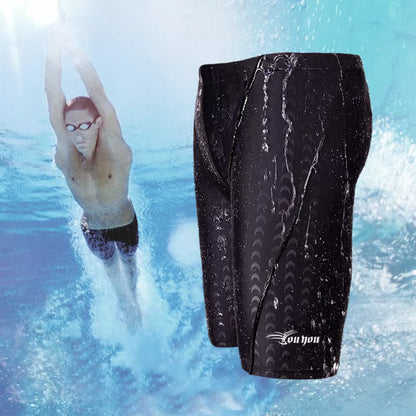 Men's Shark Skin Five Points swimming trunks with four-way stretch fabric in black and blue