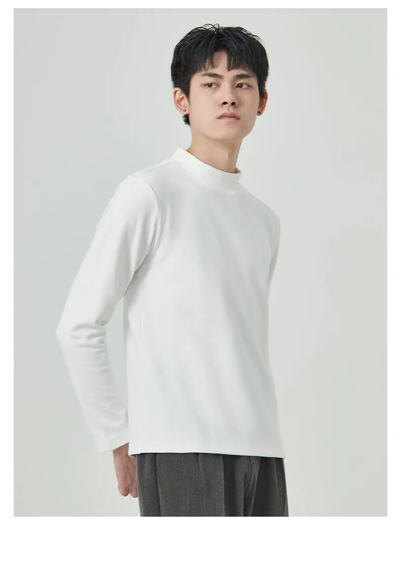 Men's half high collar long sleeve t-shirt in Dralon fabric for autumn winter casual wear