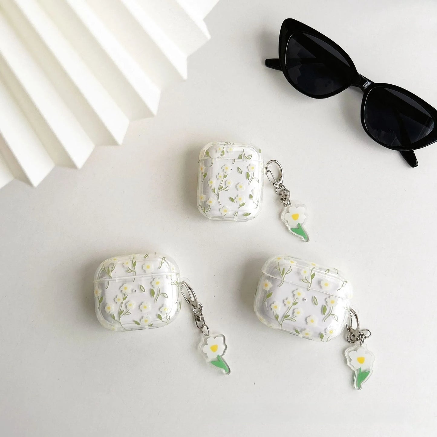 White floral pattern transparent TPU protective cover for Apple AirPods case