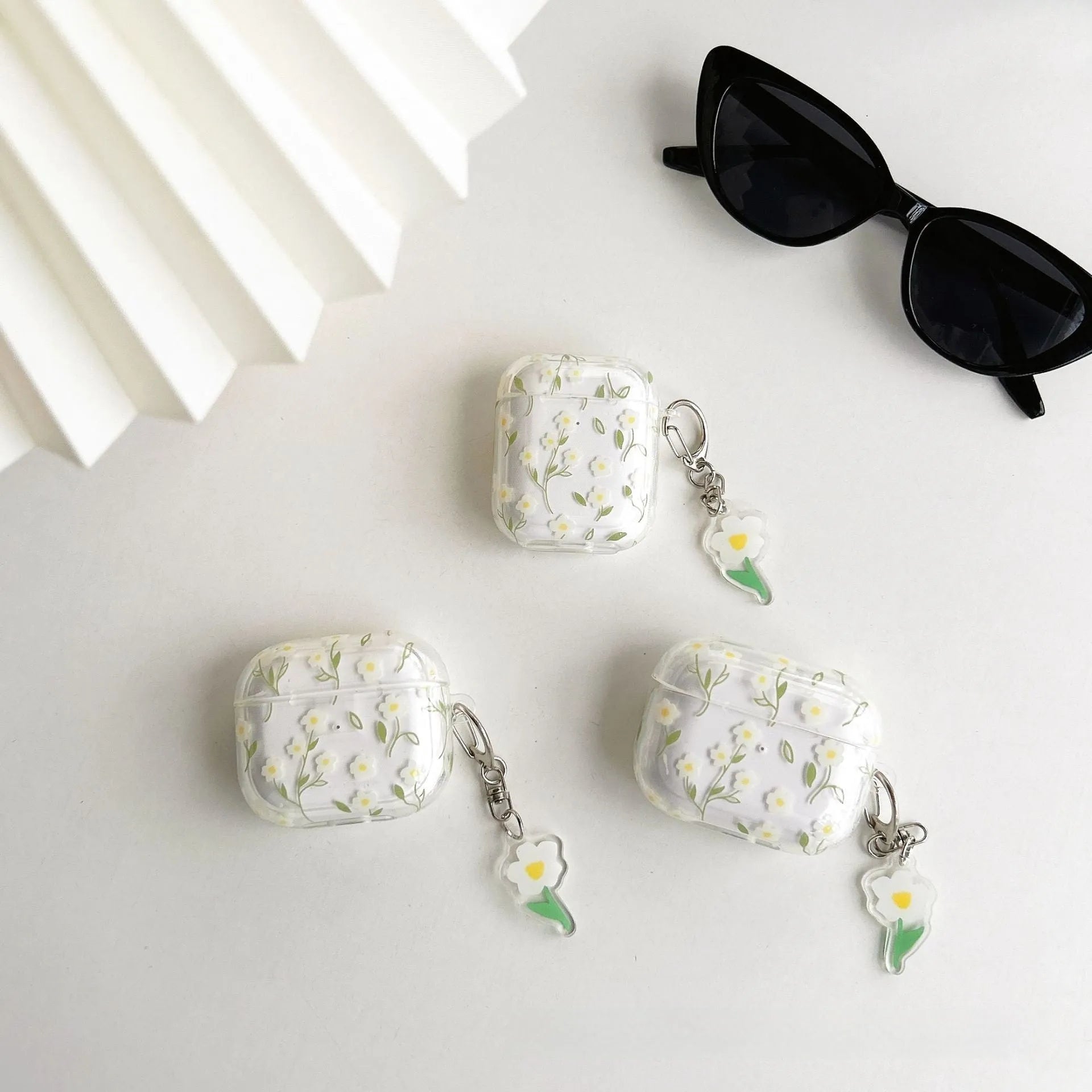 White floral pattern transparent TPU protective cover for Apple AirPods case