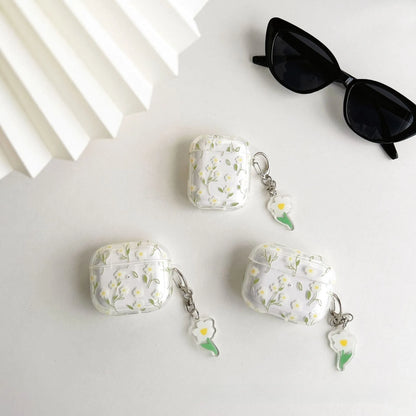 White floral pattern transparent TPU protective cover for Apple AirPods case