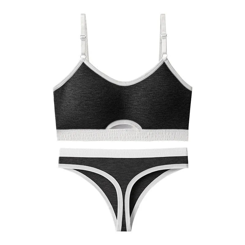 White underwired sports tube top vest with a contrasting dark grey panel across the back, shown with matching brief.