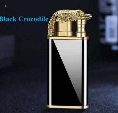 Metal dragon dolphin design double flame windproof lighter with blue jet fire